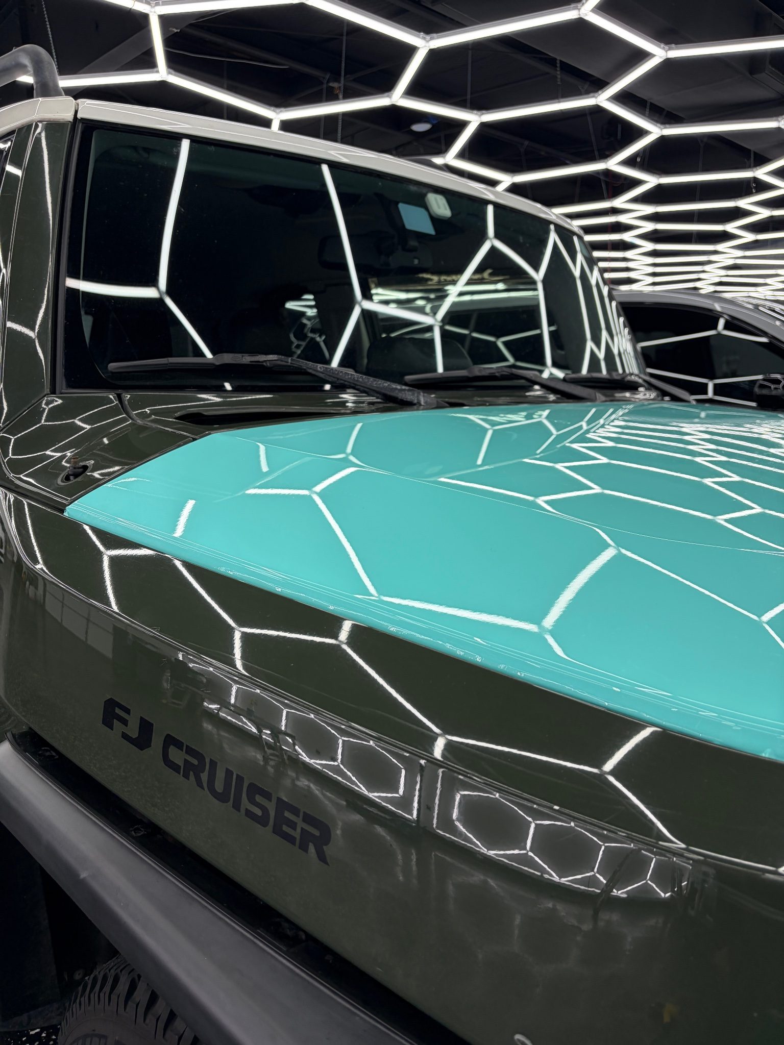 Toyota FJ Cruiser teal wrap detail at Sleepr Studio College Station TX